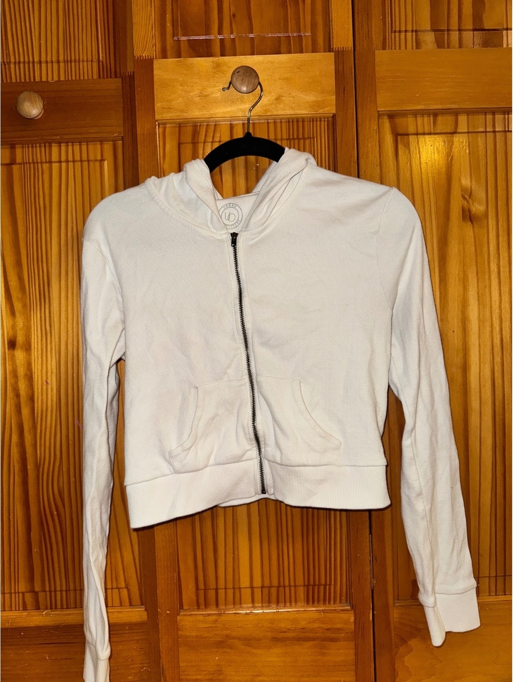 Urban Outfitters white cropped zip hoodie